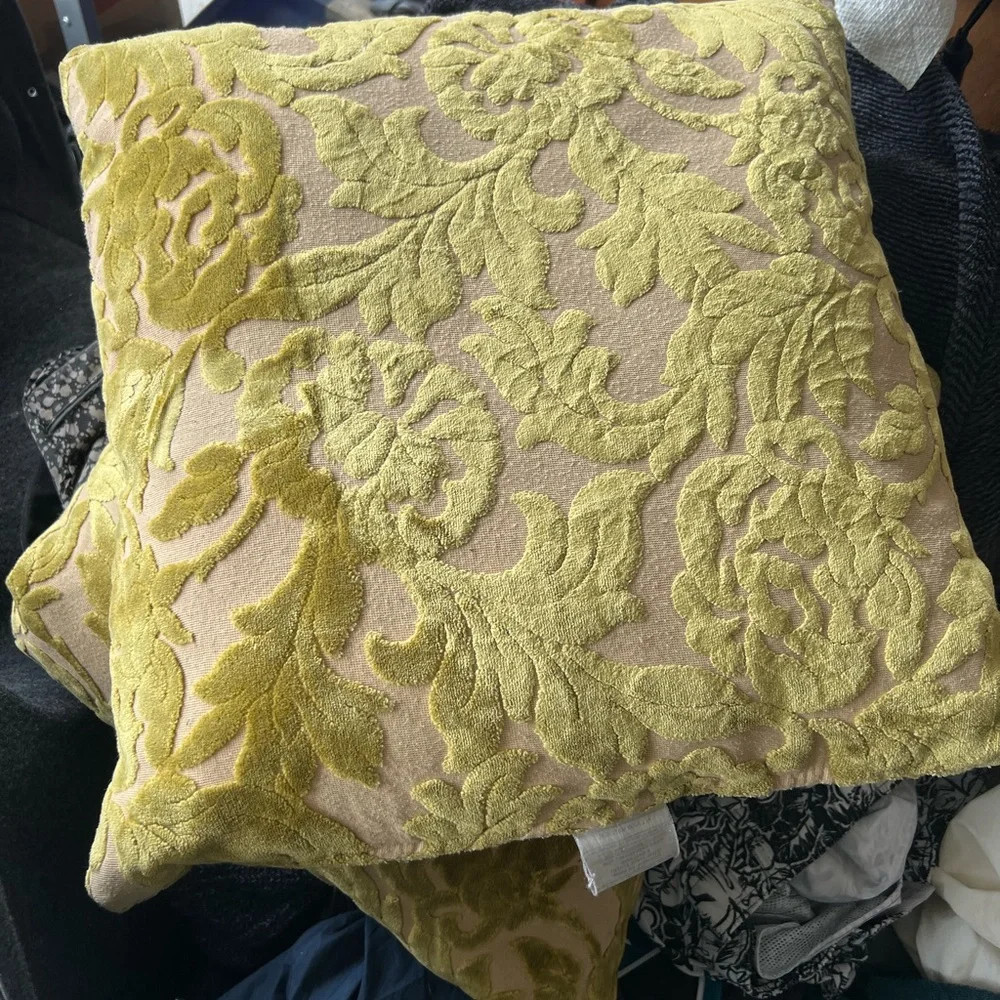 Z gallerie pillows set of 2 green and Tan Velvet Burnout Pattern